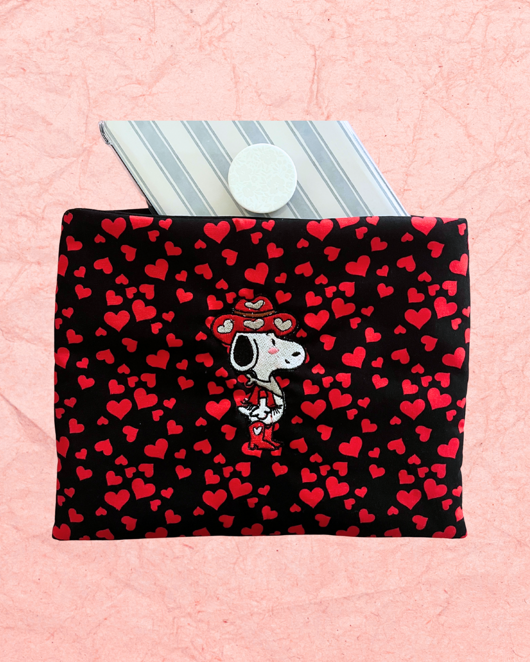 Cowboy Snoopy Valentine Embroidered Book Sleeve | Cozy Quilted Book And Kindle Protector