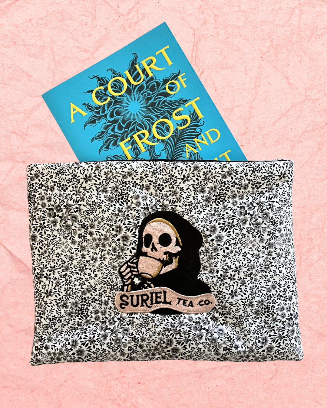 Suriel Tea Company ACOTAR Embroidered Book Sleeve | Cozy Quilted Book And Kindle Protector