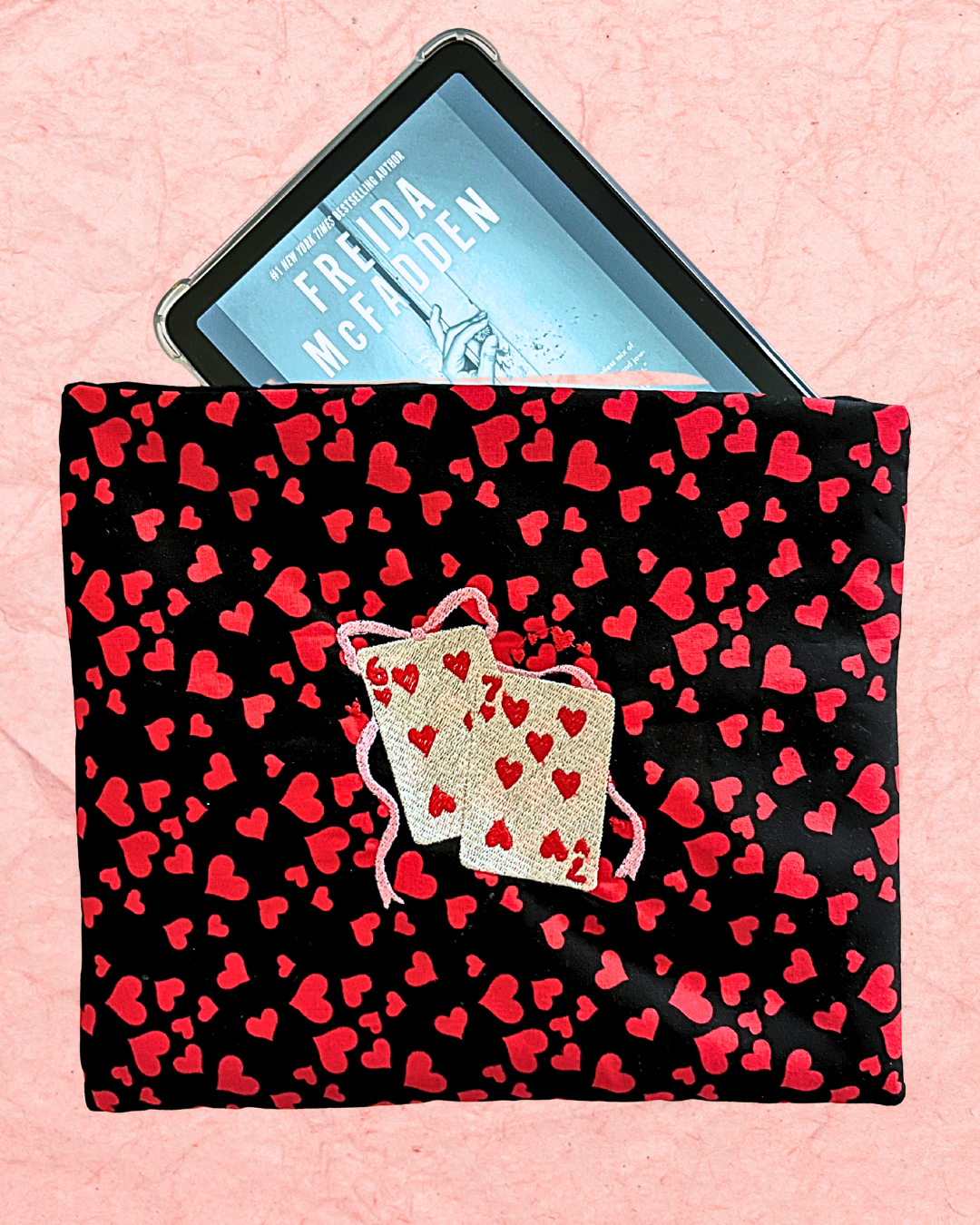 Romance Playing Cards Embroidered Book Sleeve | Cozy Quilted Book And Kindle Protector