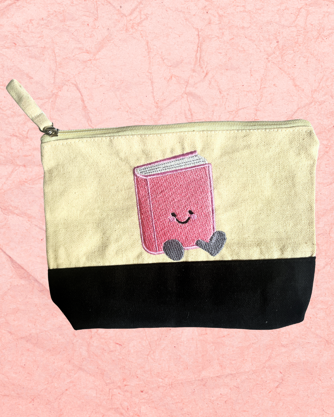 Kawaii Bookish Embroidered Canvas Zipper Bag | Canvas Embroidered Bag Bookish Accessory