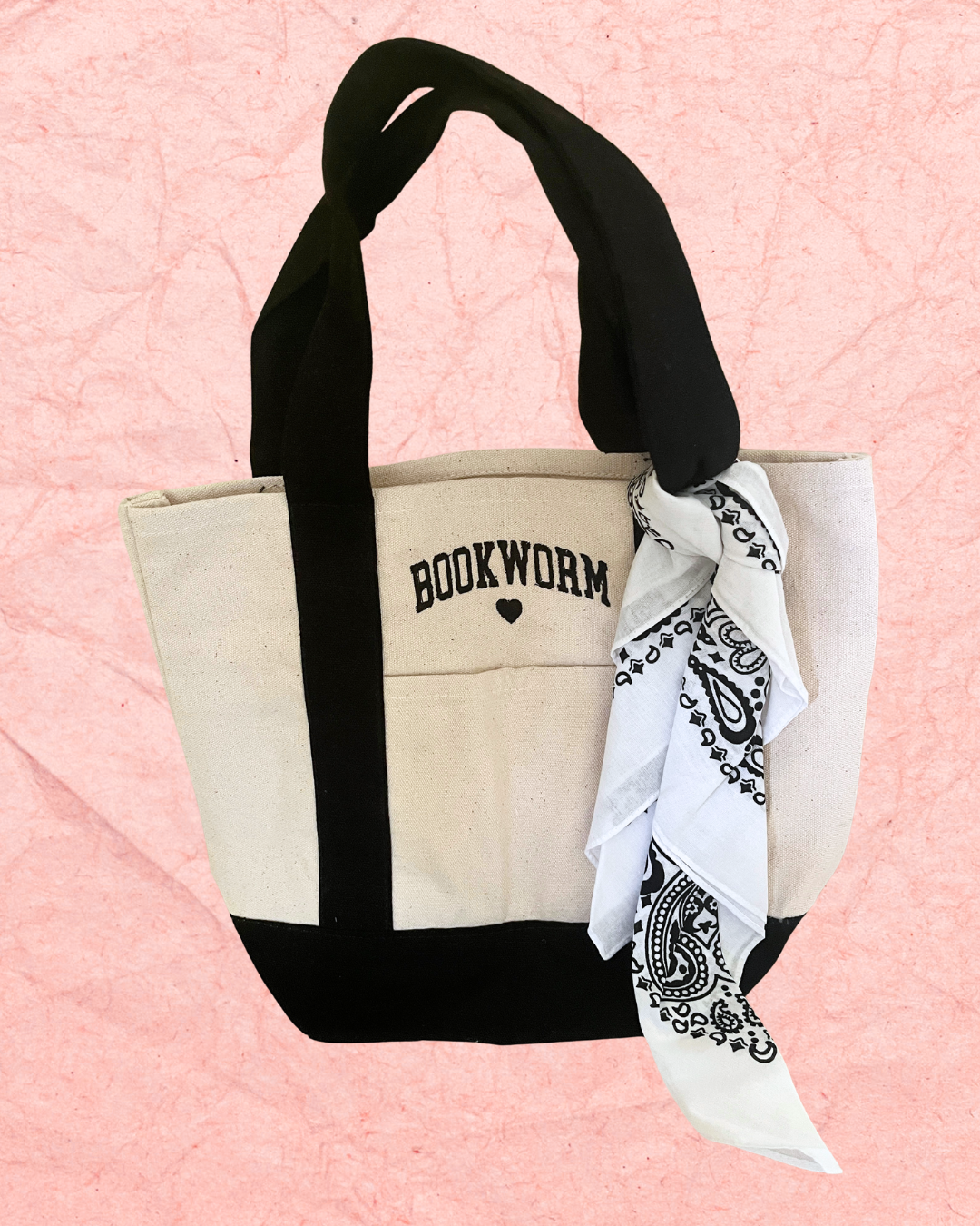 Book Worm Bookish Embroidered Canvas Tote Bag | Canvas Embroidered Bag Bookish Accessory