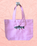 Coastal Rainbow Trout Fish Embroidered Canvas Tote Bag | Canvas Embroidered Coastal Bag Accessory